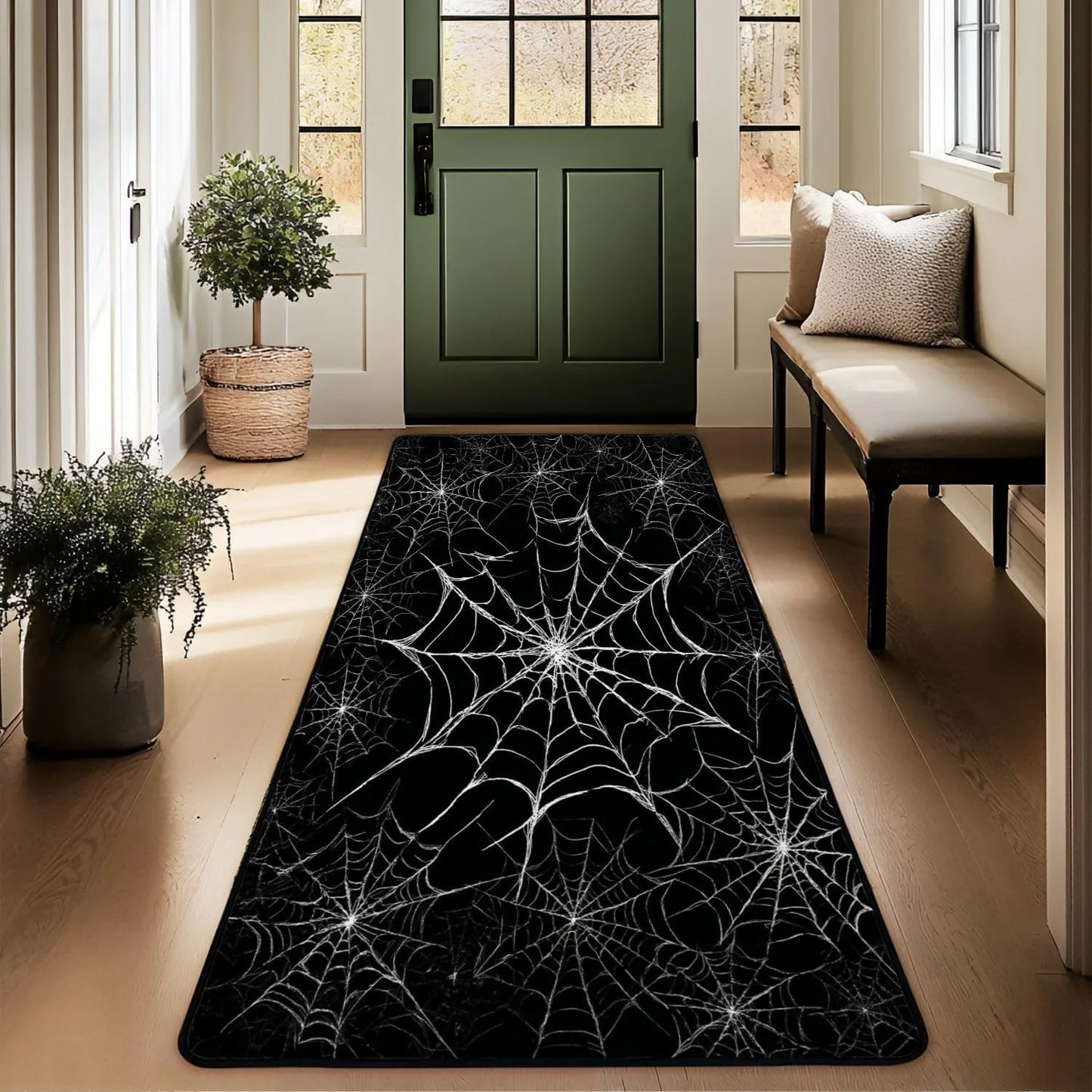 Skull Pattern Gothic Runner Rug Red Black Rose Decor Non-Slip Art Floor Mat for Hallway Living Room Bedside Home Decor Carpet