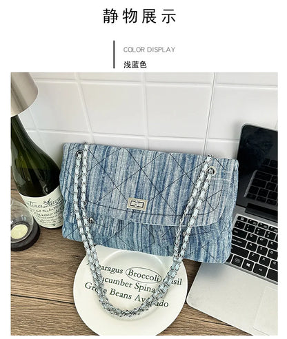 Korean Brand Shoulder Bag 2026 New Denim Side Bags for Women Ladies Crossbody Solid Fashion Chain Designer Daily Commuter City