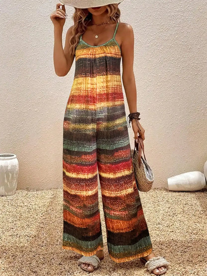 Women's Off the Shoulder Slingback Long Length Drawings Print Jumpsuit-vacation outfits women, fashion jumpsuit for fall clothes