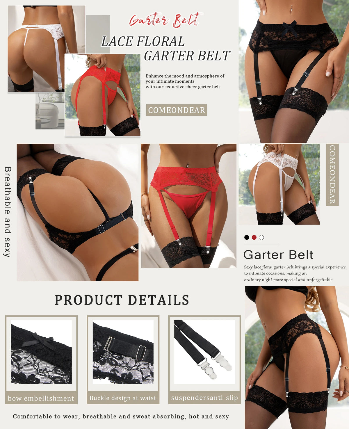Comeondear Black Stocking Belt High Waist Big Size 5XL Panty Suspenders Lace Elastic Strappy Garter Lingerie Suits Erotic Briefs