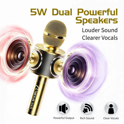 Wireless Karaoke Microphone Speaker with Voice Changer, 5 Funny Effects, RGB Light, 4 Sound Modes, Bluetooth AUX TF, Family Party KTV Singing