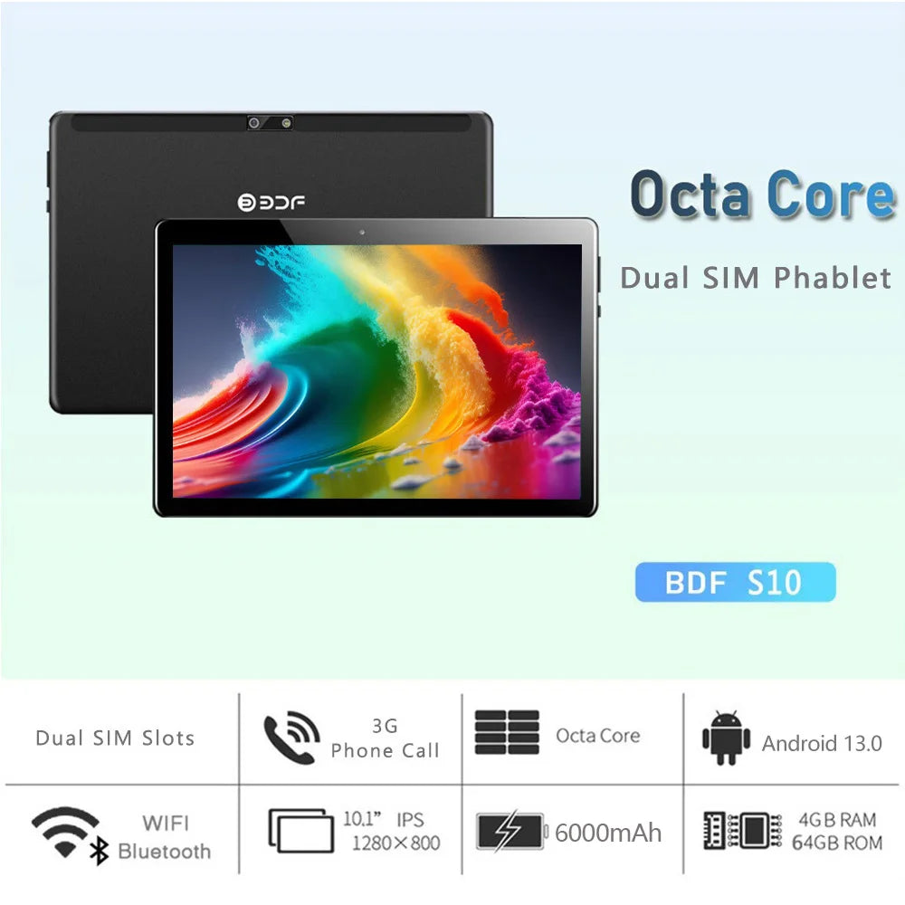 New 10.1 Inch Google Tablet Pc Octa Core 4GB RAM 64GB ROM Android Tablets Dual SIM Cards 3G Network Bluetooth Wifi 6000mAh