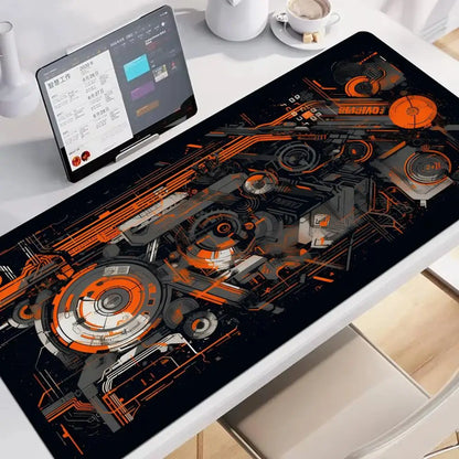 Large Gaming Mouse Pad Desk Mat Keyboard Pad Orange Circuit Gear Cyberpunk Mechanical Tech NonSlip XXL Mousepad Tech Enthusiasts