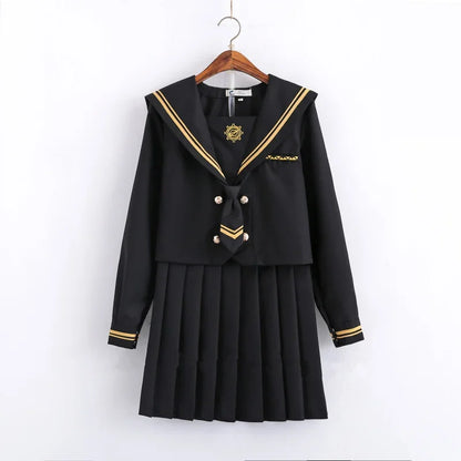 Spring Autumn Long Sleeve Japanese JK Sets School Uniforms Girls Musketeers High School Women Novelty Pleated Skirt Sailor Suits
