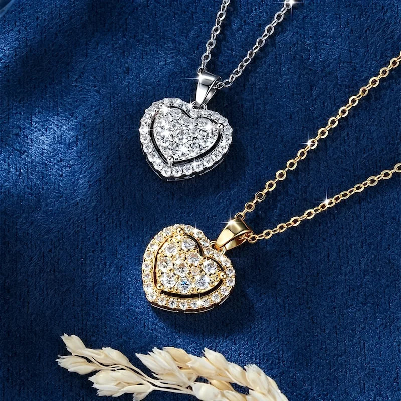 IOGOU Romantic Full Moissanite Halo Heart-Shaped Pendant Necklace Certified Lab Created Diamond Necklace for Women Jewelry Gifts