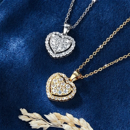IOGOU Romantic Full Moissanite Halo Heart-Shaped Pendant Necklace Certified Lab Created Diamond Necklace for Women Jewelry Gifts