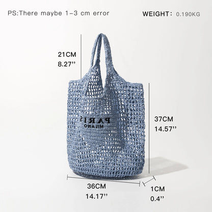 2024 Luxury Design Women Plaited Raffia Straw Bag Large Capacity Casual Tote Handbag Hollow Summer Beach Vacation Shoulder Bag