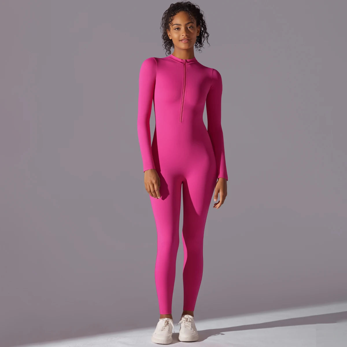 Solid Sports Jumpsuit Fashion Zipper Long Sleeve Fitness Overalls Women Sportswear Quick-dry Gym Yoga Jumpsuit