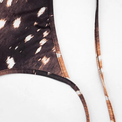 FAGADOER Deer Print Sexy Hollow Out Romper Hot Girl Bandage Halter Shorts Backless Bodycon Jumpsuits New Trendy Streetwear