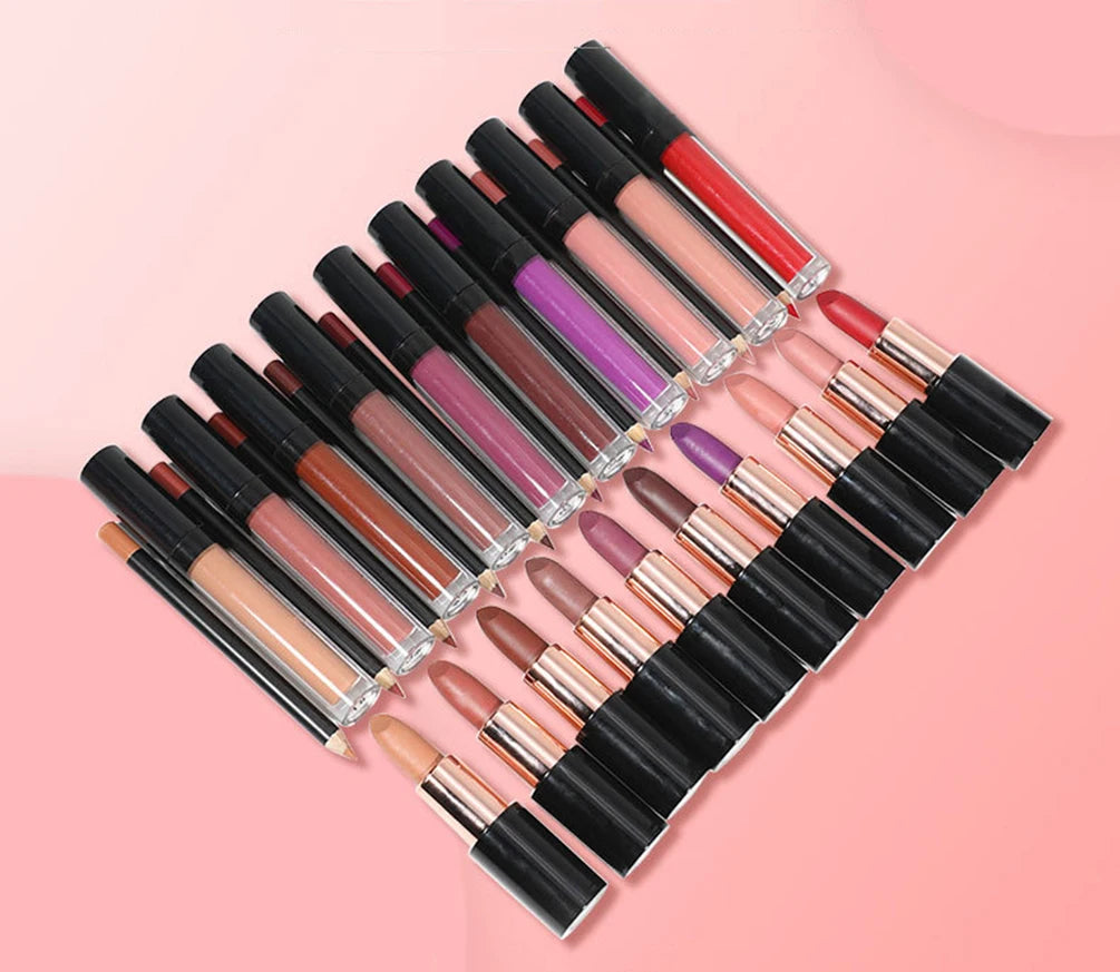 Private Label Lip Set Three-piece Lip Liner Matte Lipstick Lip Gloss Moisturizing Long-lasting High Pigment Lip Kit Wholesale