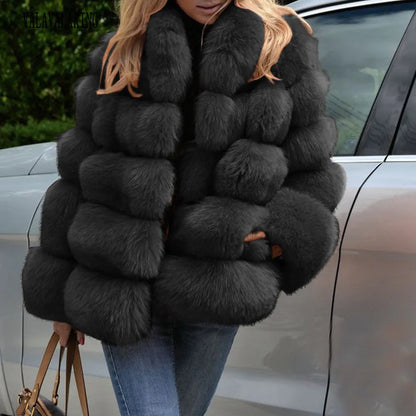 2026 Women Winter Plus Size Faux Fur Coat Female Loose Furry Long Sleeve Plush Jacket Ladies Large Fake Fur Warm Fluffy Cardigan