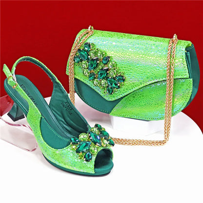 Elegant Orange Color 2025 Rhinestone High-Heels Shoes & Handbag Set – Luxury Wedding & Party Accessories