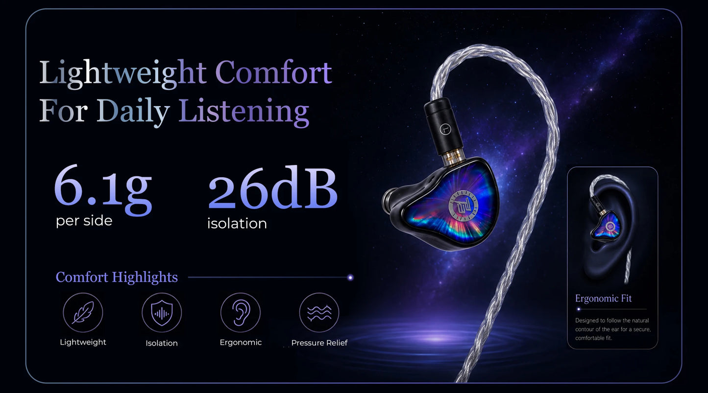 Juzear x KOTO POISE Nebula HiFi IEMs Vocal 1DD+3BA+1 Planar Hybrid In-Ear Monitor Earphones with 3.5+4.4mm Plugs Cable