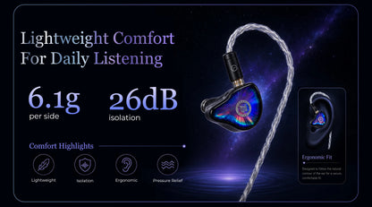 Juzear x KOTO POISE Nebula HiFi IEMs Vocal 1DD+3BA+1 Planar Hybrid In-Ear Monitor Earphones with 3.5+4.4mm Plugs Cable