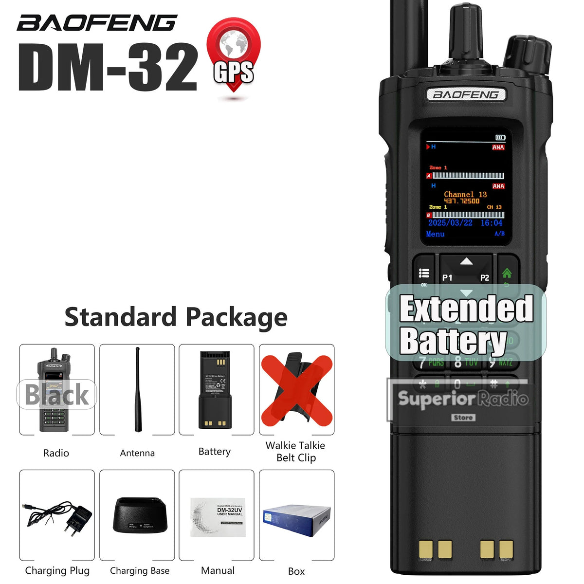 Baofeng DM-32 DMR Digital Walkie Talkie Upgraded Extended Battery High Capacity GPS APRS Dual Mode Analog Dual Time Slot  AM FM