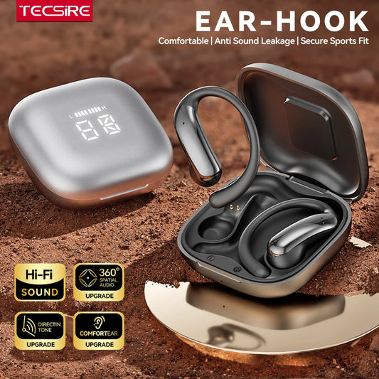 Tecsire Bluetooth Earphones Wireless Earbuds Open Ear Hook Headset HiFi Stereo Comfortable Waterproof For Sports Daily Use
