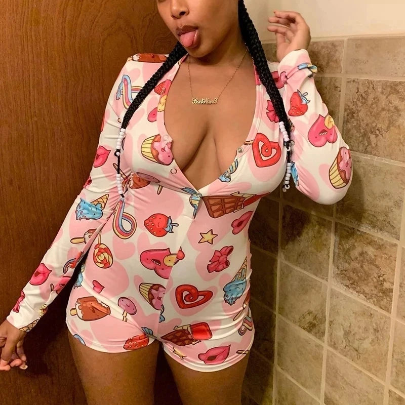 OMSJ 2024 Rompers Women Sleepwear Sky Blue Leopard Print Long Sleeve Short Jumpsuit Sexy Onesie For Adult Female Nightwear S-3XL