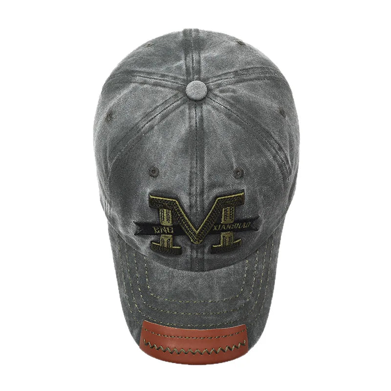 Outdoor sports hat retro men's washed faded old cowboy hat M letter cotton soft top embroidered sunshade baseball cap