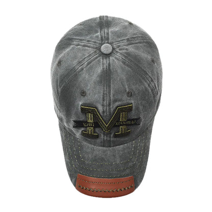 Outdoor sports hat retro men's washed faded old cowboy hat M letter cotton soft top embroidered sunshade baseball cap