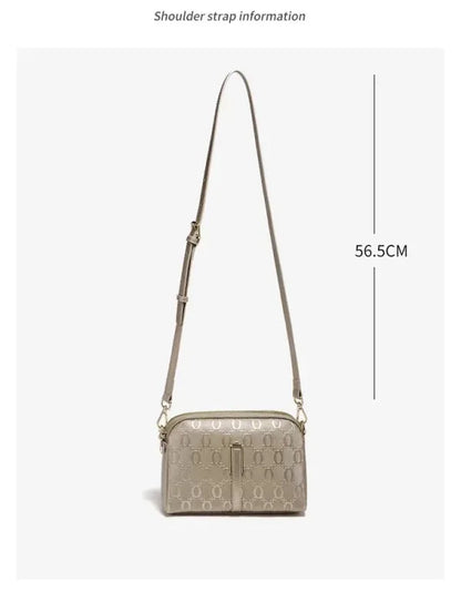FOXER Elegant Women's Shoulder Bag Split Leather Lady Crossbody Bag Fashion Monogram Print Large Capacity Purse