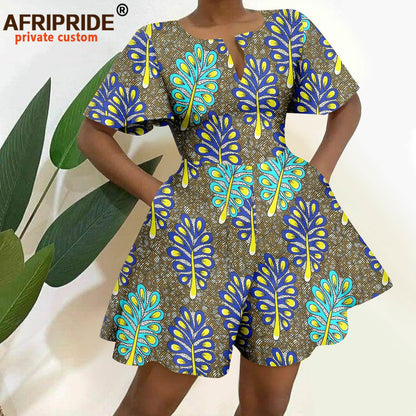 2026 African Clothes for Women Short Sleeve High Waist Print Jumpsuit Casual Cotton Summer Outfits Rompers Playsuits A2329001