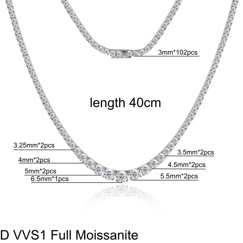 Full Moissanite Tennis Necklace Woman 925 Sterling Sliver Neck Chain Choker Necklace Sparkling Wedding Bridal Fine Jewelry Gifts
