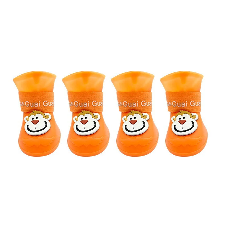 4pcs/set Waterproof Pet Dog Shoes Anti-slip Rain Boots Footwear for Small Cats Dogs Puppy Dog Pet Booties Pet Paw Accessories
