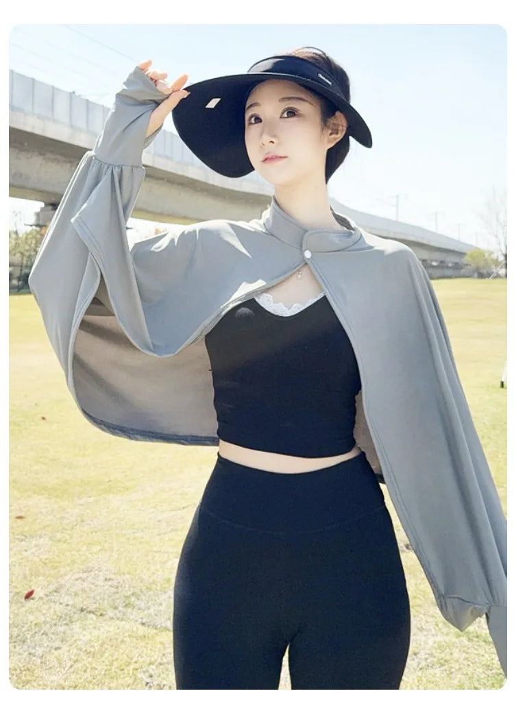 Shawl Wrap Women Driving Sun Protection Cape Upf50 + Cooling Cycling Outdoor UV Cover up Breathable Long Sleeve Stand Collar
