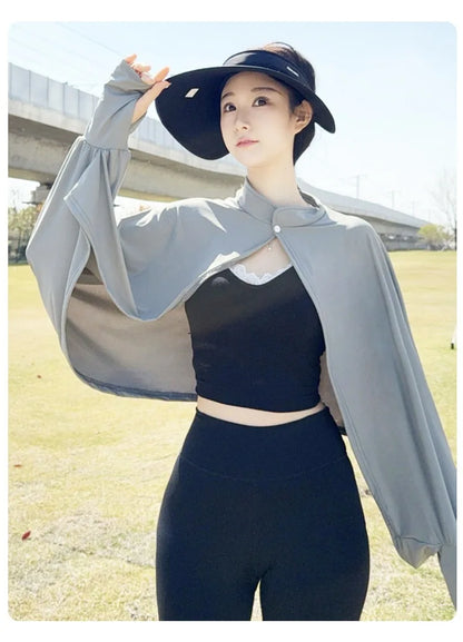 Shawl Wrap Women Driving Sun Protection Cape Upf50 + Cooling Cycling Outdoor UV Cover up Breathable Long Sleeve Stand Collar