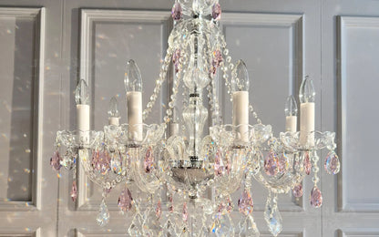 French Romantic Crysatl Candle Chandelier Luxury Glass Pink E14 Pendant Lights Living Room Art Decor Led Lamparas Bedroom Lamp