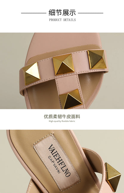 Women's Sandals Summer Gladiator Heeled Sandals Luxury Heeled Slippers Rivets Open Toe High Heels Elegant Ladies Shoes Women