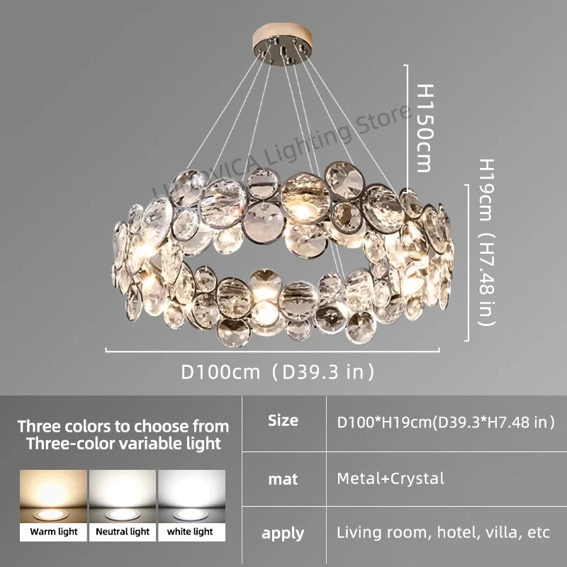Modern Crystal Chandelier Luxury Villa Living Room Bedroom Dining Room Kitchen Modern LED Ceiling Hanging Lamp