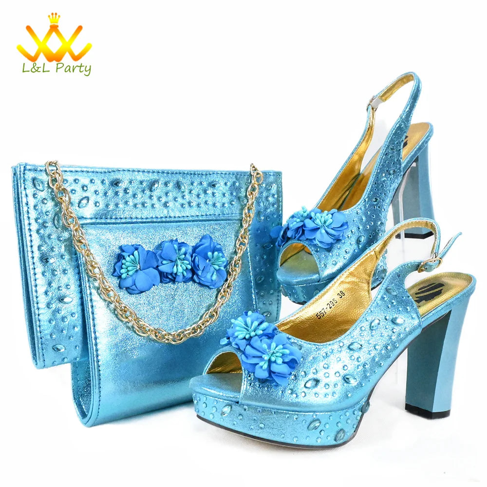 High Quality 2024 Summer New Design in Purple Color Mature Style Italian Women Shoes and Bag Set with Platform for Wedding Party