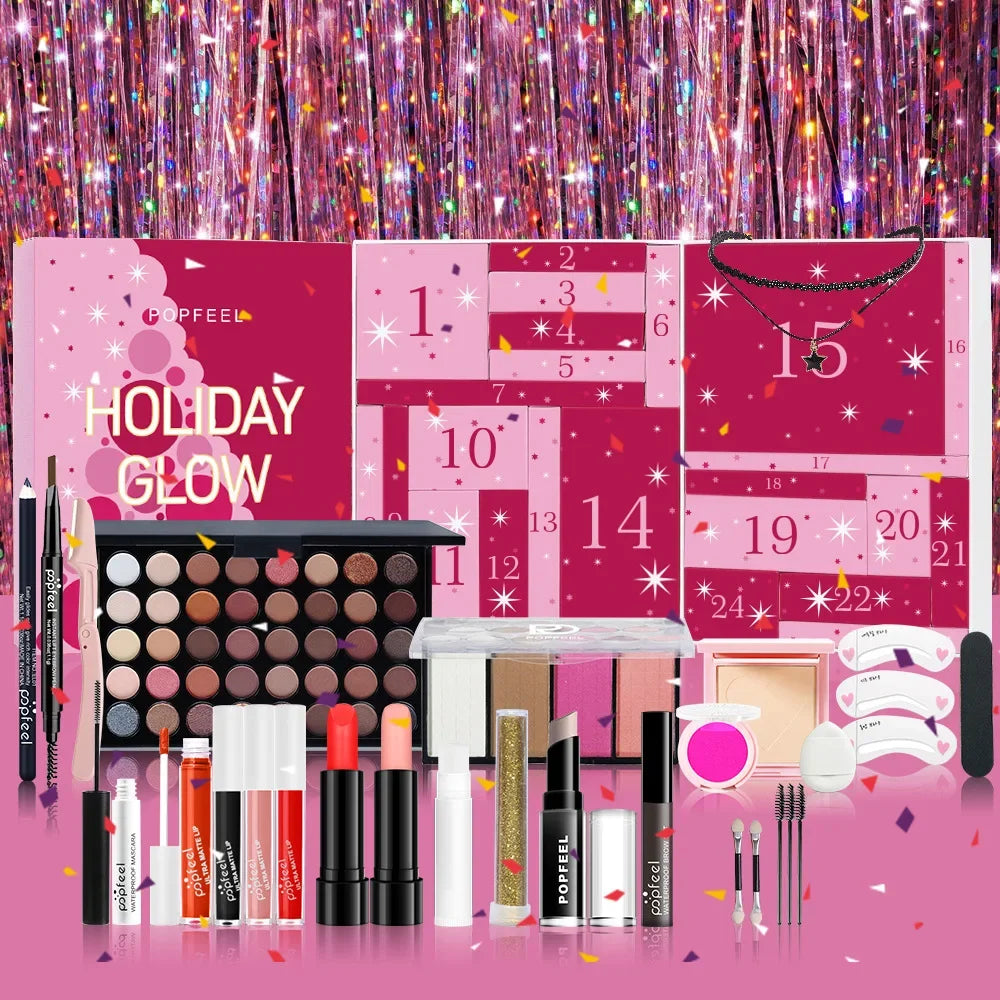 Christmas Countdown Makeup Set Lipstick Eye Shadow Cosmetics 24-Piece Holiday Beauty Advent Calendar Gift Box for Women Girls