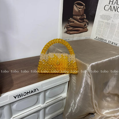 Gradient Blue Beaded Own Design Tote Bags for Women Customized Color Fashion Handbags for 2022 Chain Handle Clutch Evening Bag