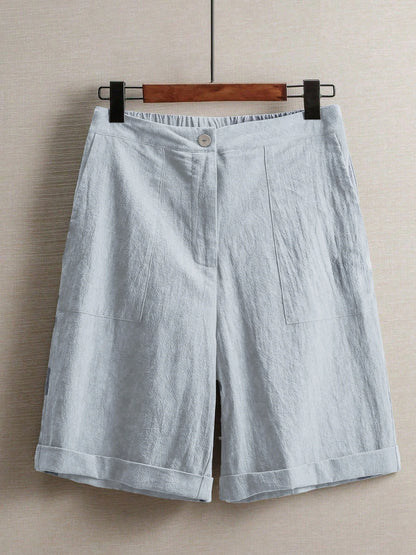Summer women's thin five-point pants, wide-leg casual straight-leg high-waisted women's pants, fashionable outdoor sports pants