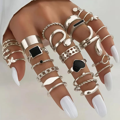 12/24/36/48/100Pieces Fashion Hollow Rings Set For Women Mix Style Trendy Butterfly Flowers Snake Daily Jewelry Party Gifts