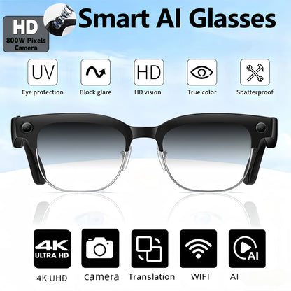 2026 New Smart Glasses Men 800W Camera Video Recording AI Recog Bluetooth Call Voice Translation Outdoor Driving Sunglasses
