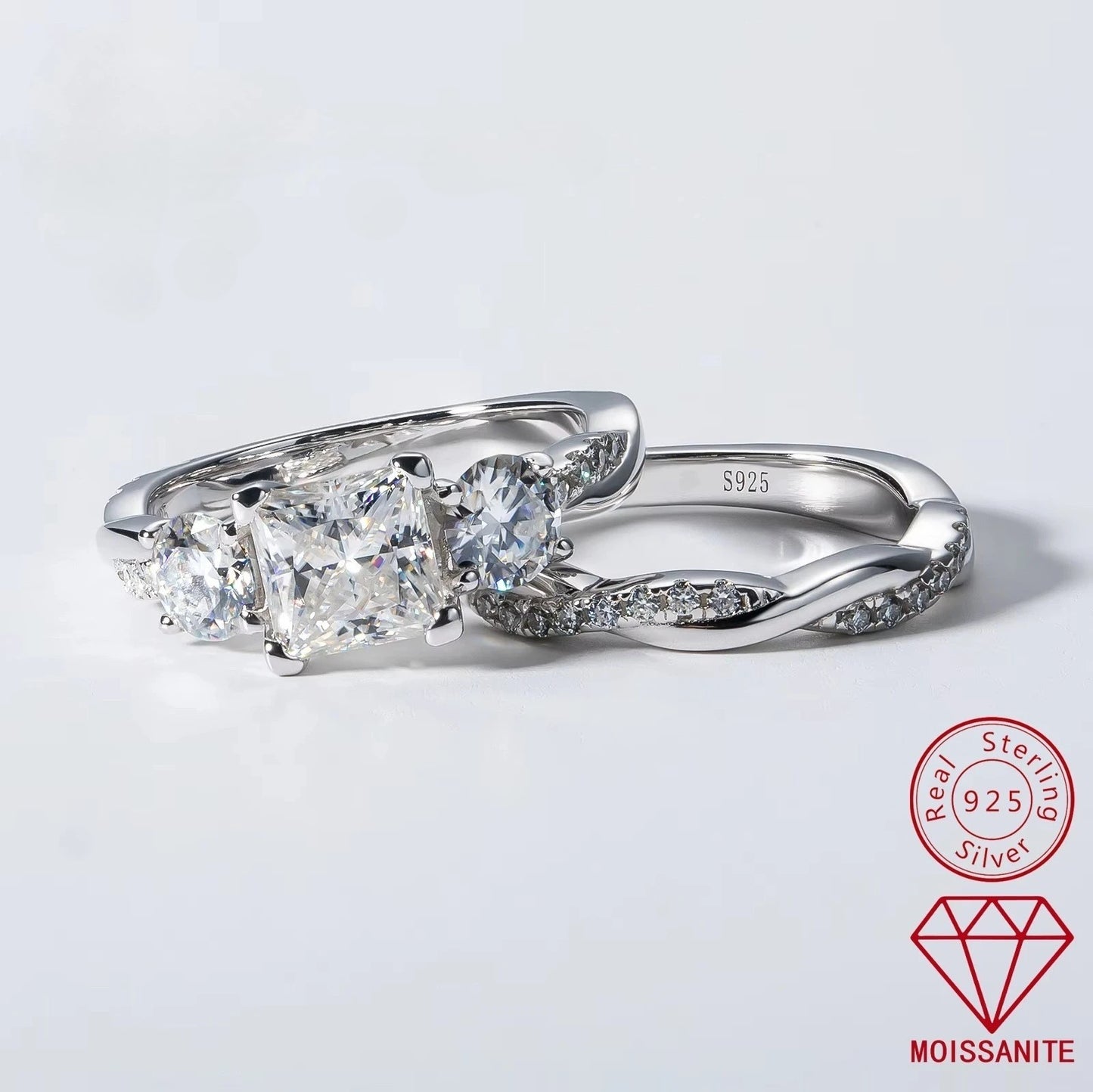 Carnica Luxury 925 Sterling Silver 1CT Real Moissanite Ring for Women Sugar Cube Pull-twist Arm GRA Diamond Wedding Jewelry Gift