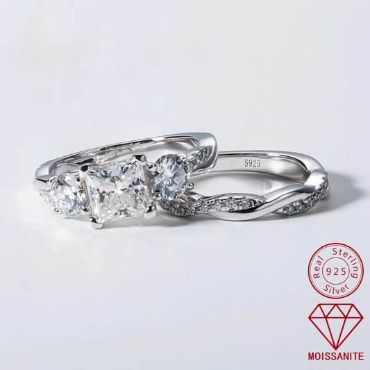 Carnica Luxury 925 Sterling Silver 1CT Real Moissanite Ring for Women Sugar Cube Pull-twist Arm GRA Diamond Wedding Jewelry Gift
