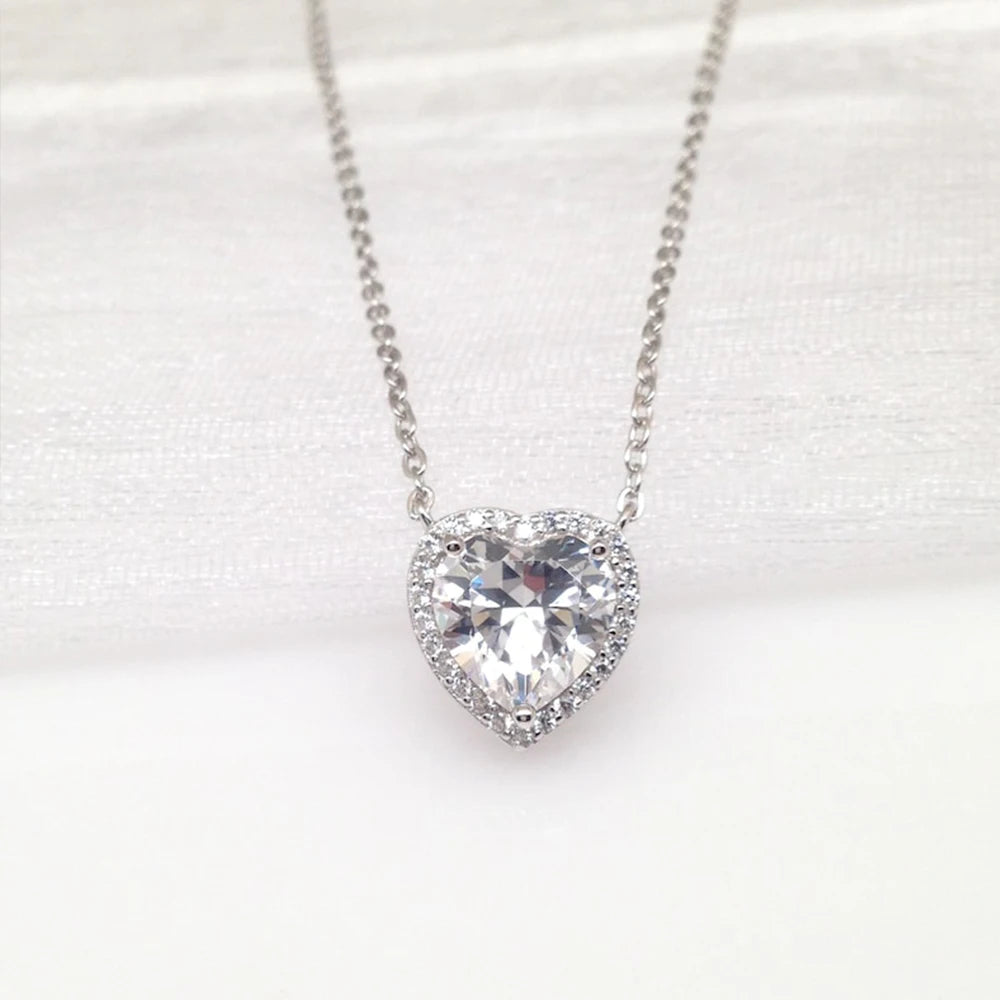 1-4 Carat Heart Cut Moissanite Halo Pendant Necklace for Women 925 Sterling Silver Love Necklace Anniversary Gift Fine Jewelry