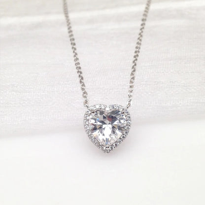 1-4 Carat Heart Cut Moissanite Halo Pendant Necklace for Women 925 Sterling Silver Love Necklace Anniversary Gift Fine Jewelry