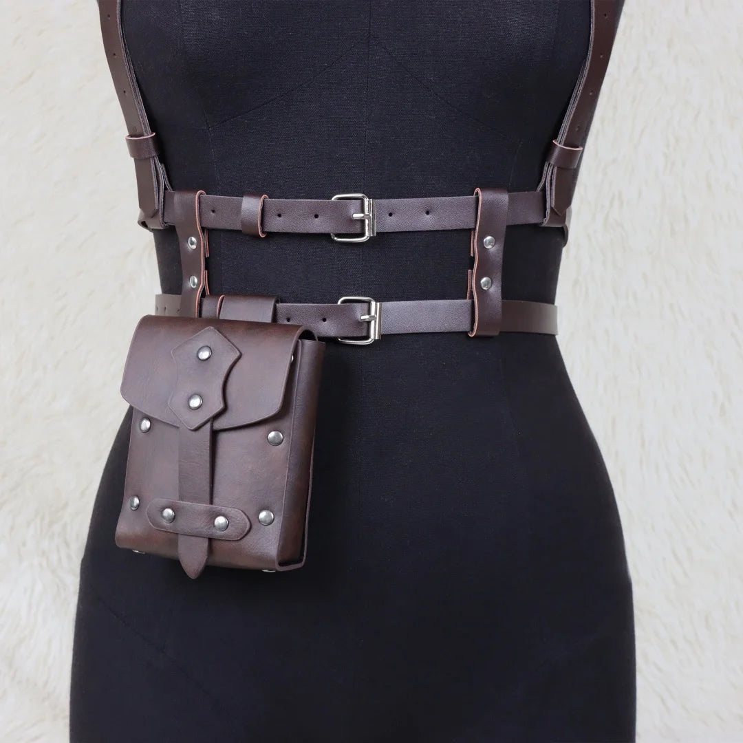 UYEE Punk Style Y2K Fashion Pu Leather Waist Belt For Women Harness Belt With Bag Suspenders Body Corset Halloween Accessories