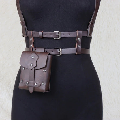 UYEE Punk Style Y2K Fashion Pu Leather Waist Belt For Women Harness Belt With Bag Suspenders Body Corset Halloween Accessories