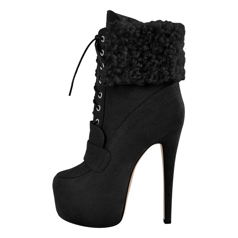 Onlymaker Women Round Toe Platform Ankle Boots Lace Up Comfort Faux Suede  Classic Ankle Boot
