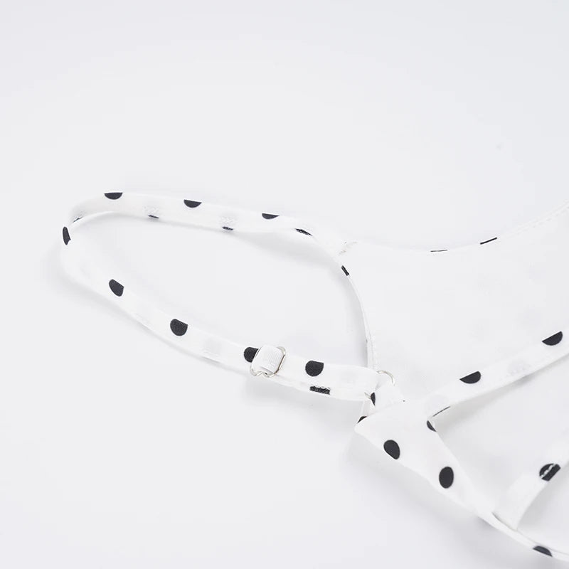 SUCHCUTE Sexy Polka-dot Print Backless Jumpsuit For Women Y2k Aesthetic Rompers Party Club Bodysuits Summer One-piece Suit Chic