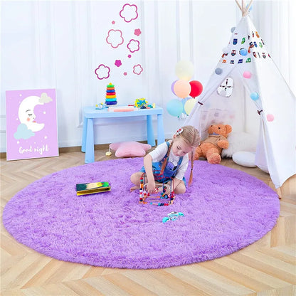 Round Fluffy Soft Area Rugs for Kids Room Princess Castle Plush Shaggy Carpet Cute Circle Nursery Rug Home Decor Circular Carpet