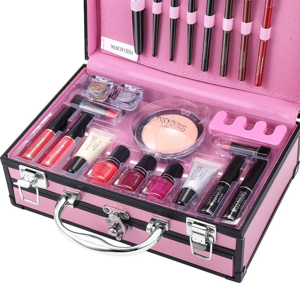 Professional Beginner Travel Portable Makeup Set Box Suitcase Kit Lipstick Brushes Nail Polish Set For Make up Eyeshadow Palette