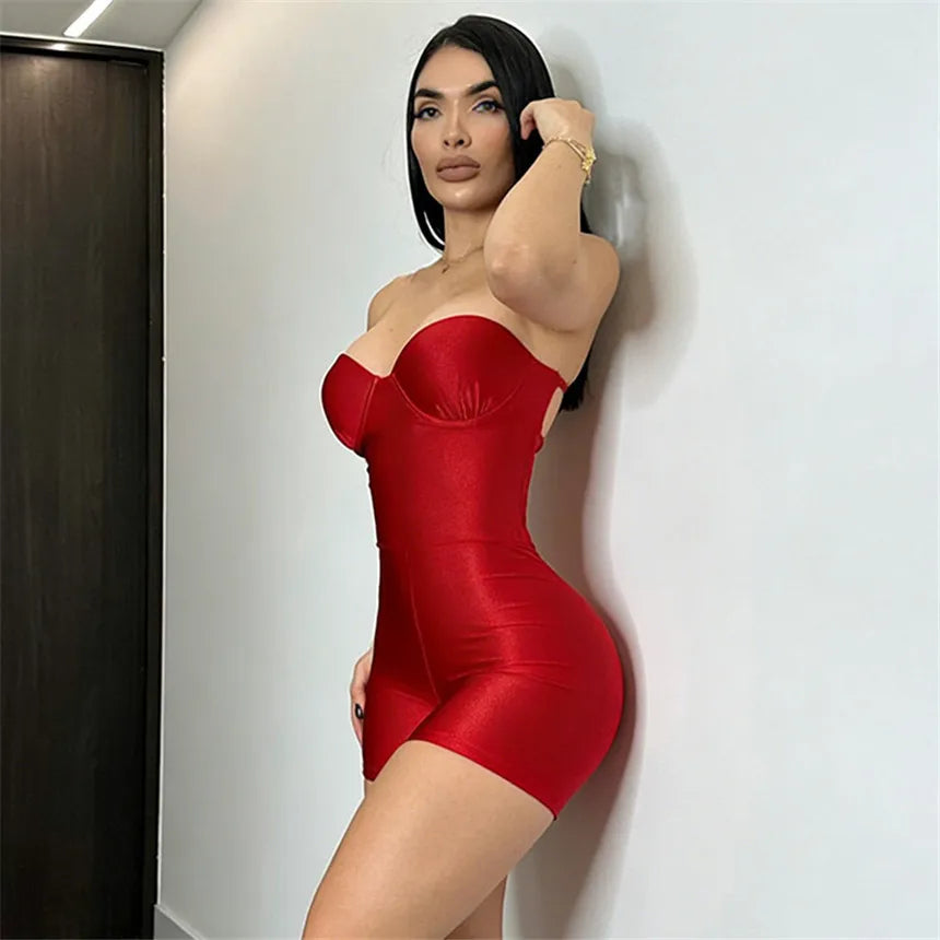 Fashion Backless Tight Jumpsuit Sexy Women Bare Shoulder Bodysuit Overalls Summer Midnight Party Clubwear Slim Rompers Shapewear