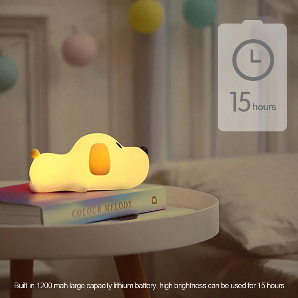 USB Rechargeable Bedside Mood Light Puppy Lamp Silicone Dog LED Night Lights Touch Sensor Colors  for Children Baby Toy Gift